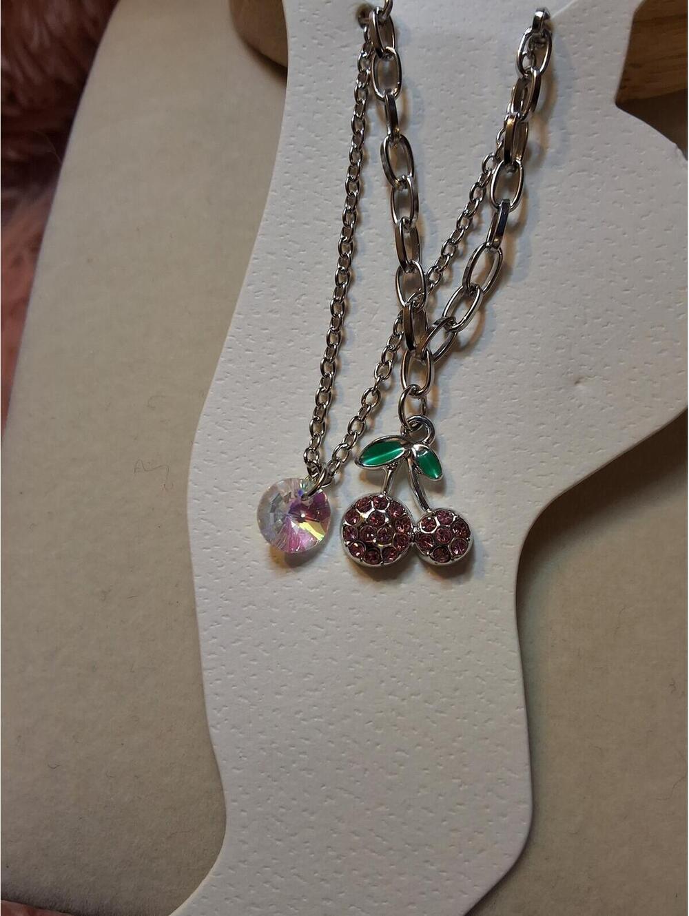 SILVER FASHION CHERRY ANKLET SMALL RHINESTONE BLING PINK